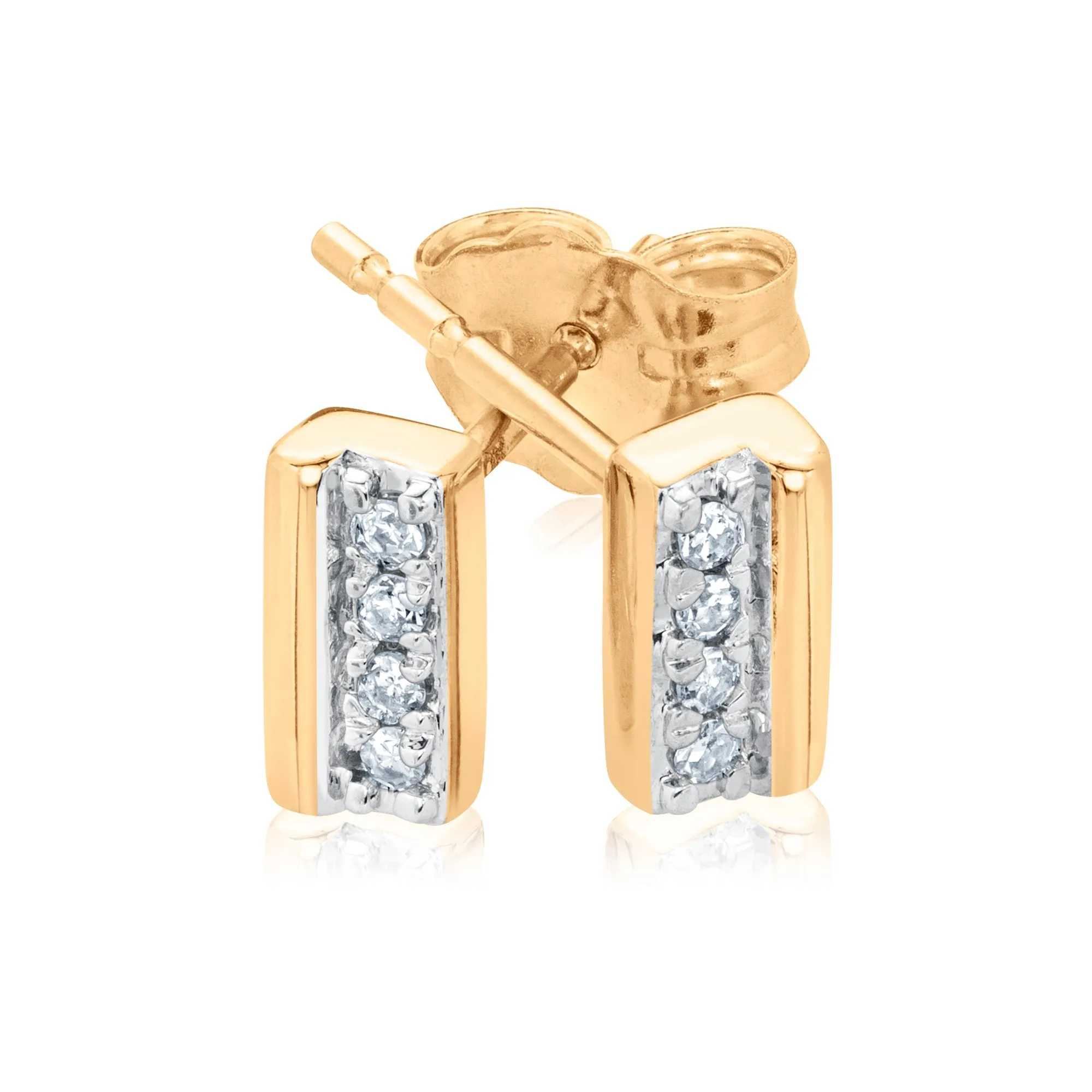 1/20ctw Diamond Yellow Gold Bar Stud Earrings