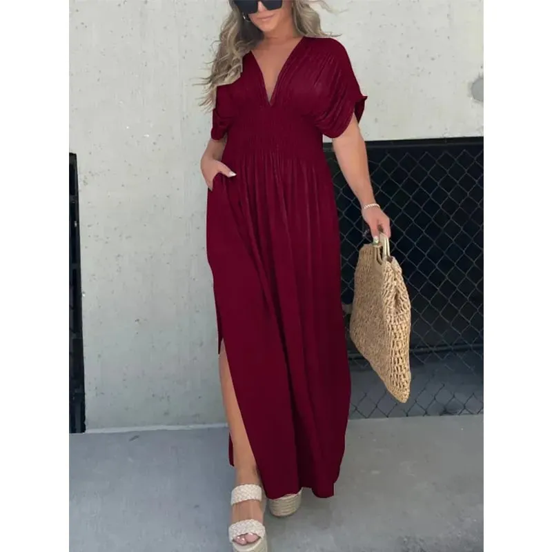 🔥50% OFF💗New Slit v-neck effortless maxi long dress