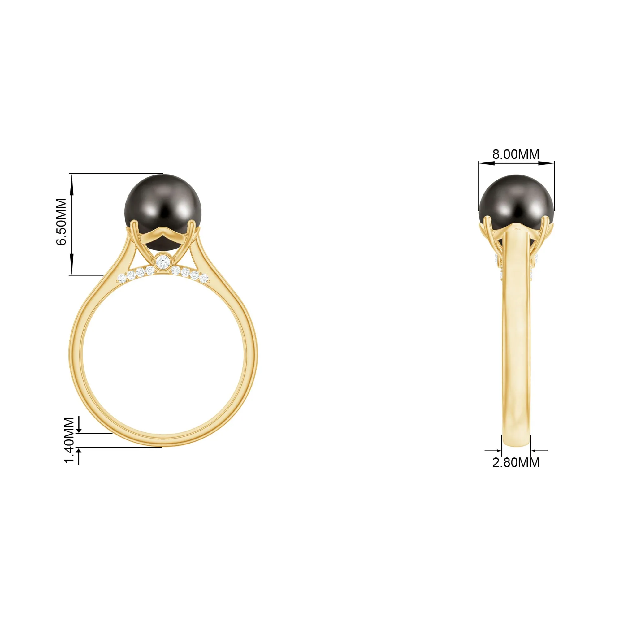 7.75 CT Classic Tahitian Pearl Solitaire Ring with Surprise Diamond