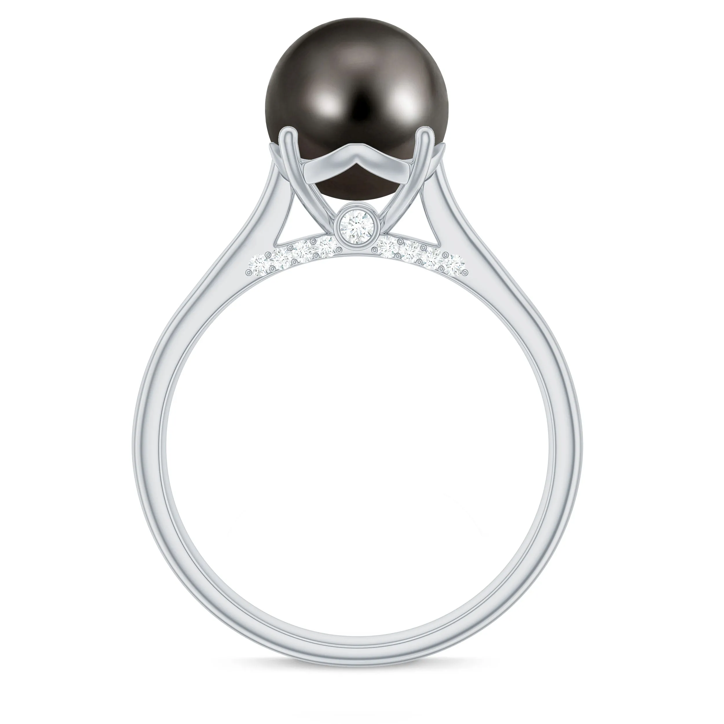 7.75 CT Classic Tahitian Pearl Solitaire Ring with Surprise Diamond