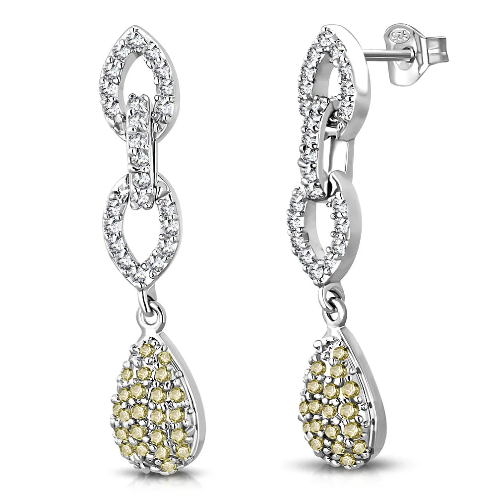 925 Sterling Silver White Clear Brown CZ Dangle Drop Earrings