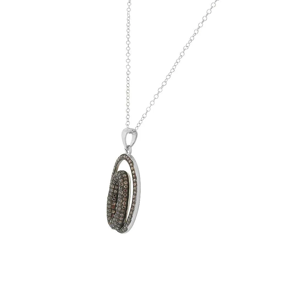 925 Sterling Silver White Clear Brown CZ Pendant Drop Dangle Earrings Set