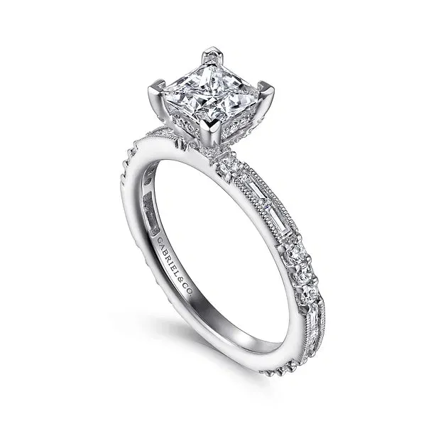 Art Deco Inspired Princess Cut Diamond Engagement Ring Mounting
