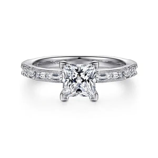Art Deco Inspired Princess Cut Diamond Engagement Ring Mounting