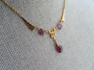 BEAUTIFUL Art Deco Necklace, Amethyst Color Glass Stones, Gold Tone Setting, Antique 1920s German Necklace, Collectible Vintage Jewelry