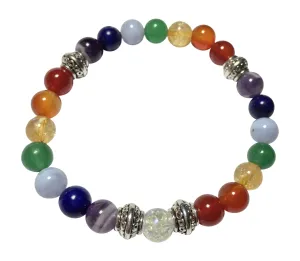 Chakras of Grace: Chevron Amethyst, Lapis Lazuli, Blue Lace Agate, Jade, Citrine, Fire Agate, Carnelian & Crystal Quartz Gemstone Beaded Energy Bracelet