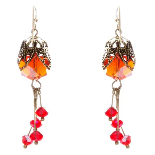 Fashion Chic Crystal Rhinestone Charming Gold Plate Dangle Earrings E831 Red