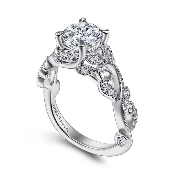 Floral Round Diamond Engagement Ring Mounting