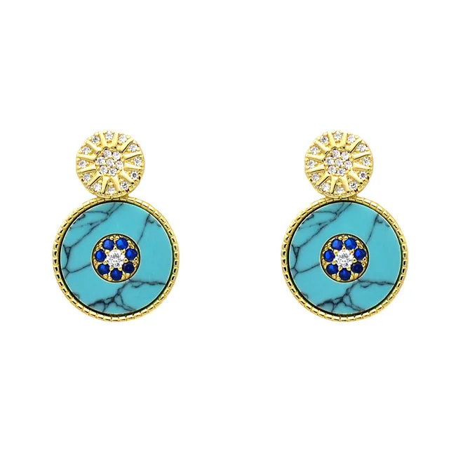 Gold & Turquoise Cubic Zirconia Dangle Earrings