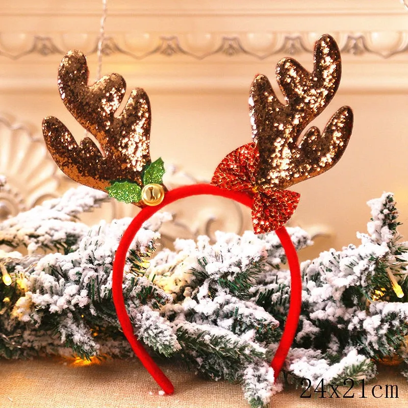 HULIANFU 2023 Christmas Headbands for Children Santa Elk Antlers Baby Headband Kids Diadem Elf Ears Horns Noel Navidad 2023 Hair Accessories