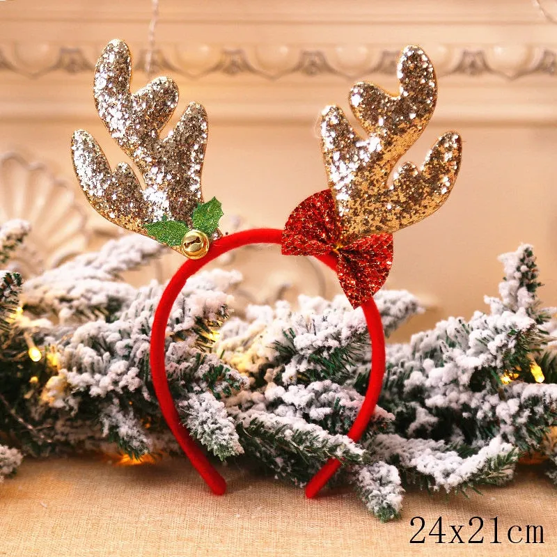 HULIANFU 2023 Christmas Headbands for Children Santa Elk Antlers Baby Headband Kids Diadem Elf Ears Horns Noel Navidad 2023 Hair Accessories