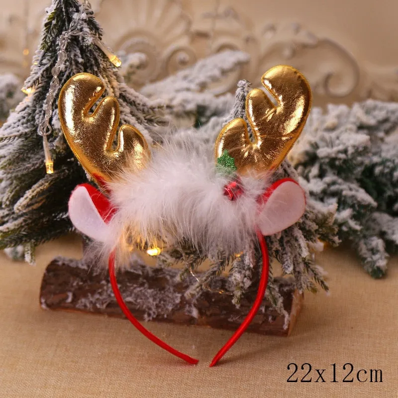 HULIANFU 2023 Christmas Headbands for Children Santa Elk Antlers Baby Headband Kids Diadem Elf Ears Horns Noel Navidad 2023 Hair Accessories