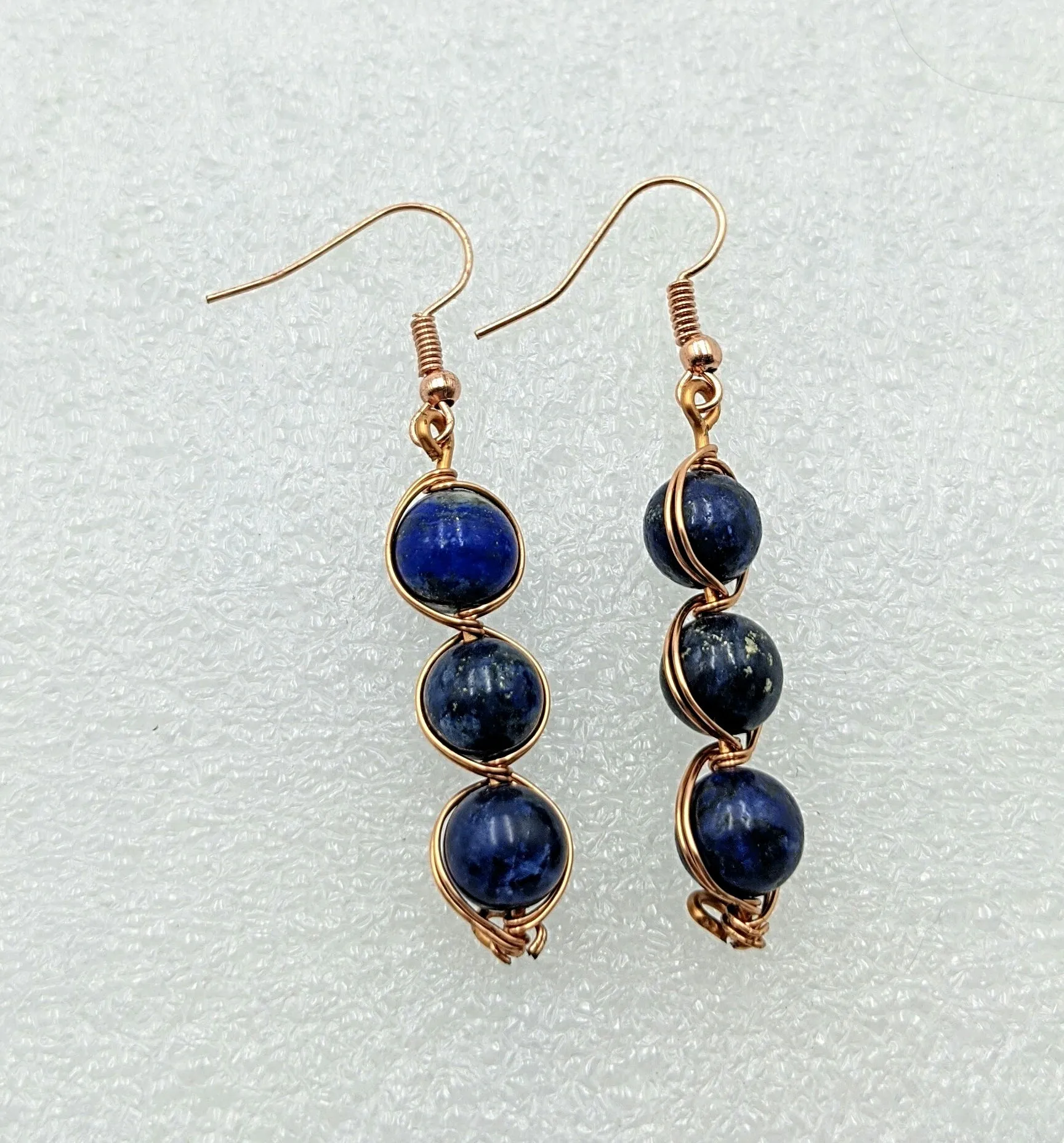 Lapis Lazuli, Copper wire wrapped, Earrings