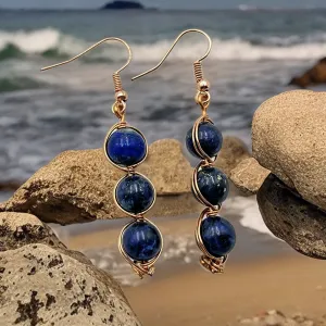 Lapis Lazuli, Copper wire wrapped, Earrings