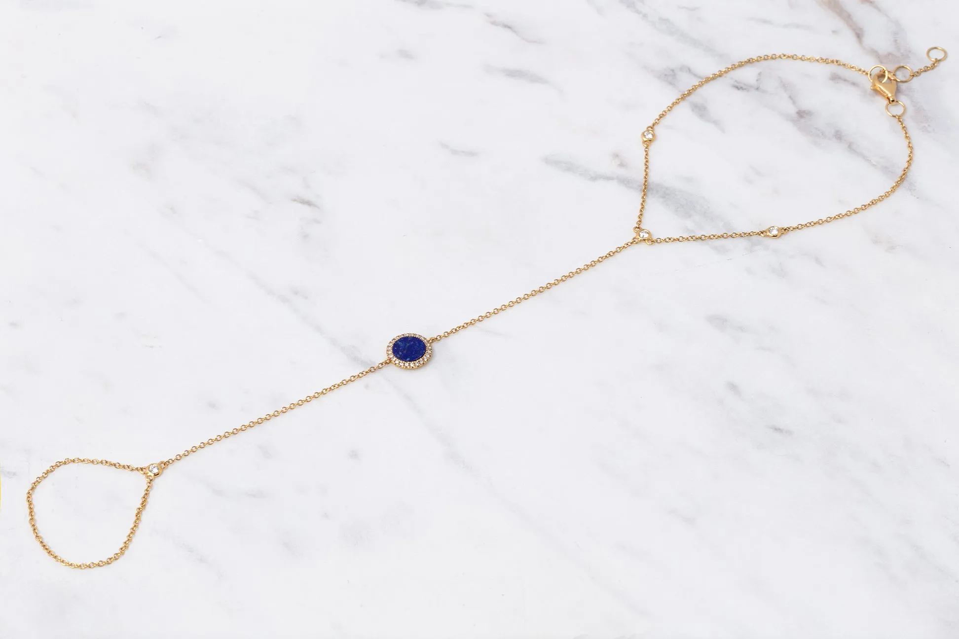 Lapis Lazuli Diamant Armband mit Ring - Gelbgold