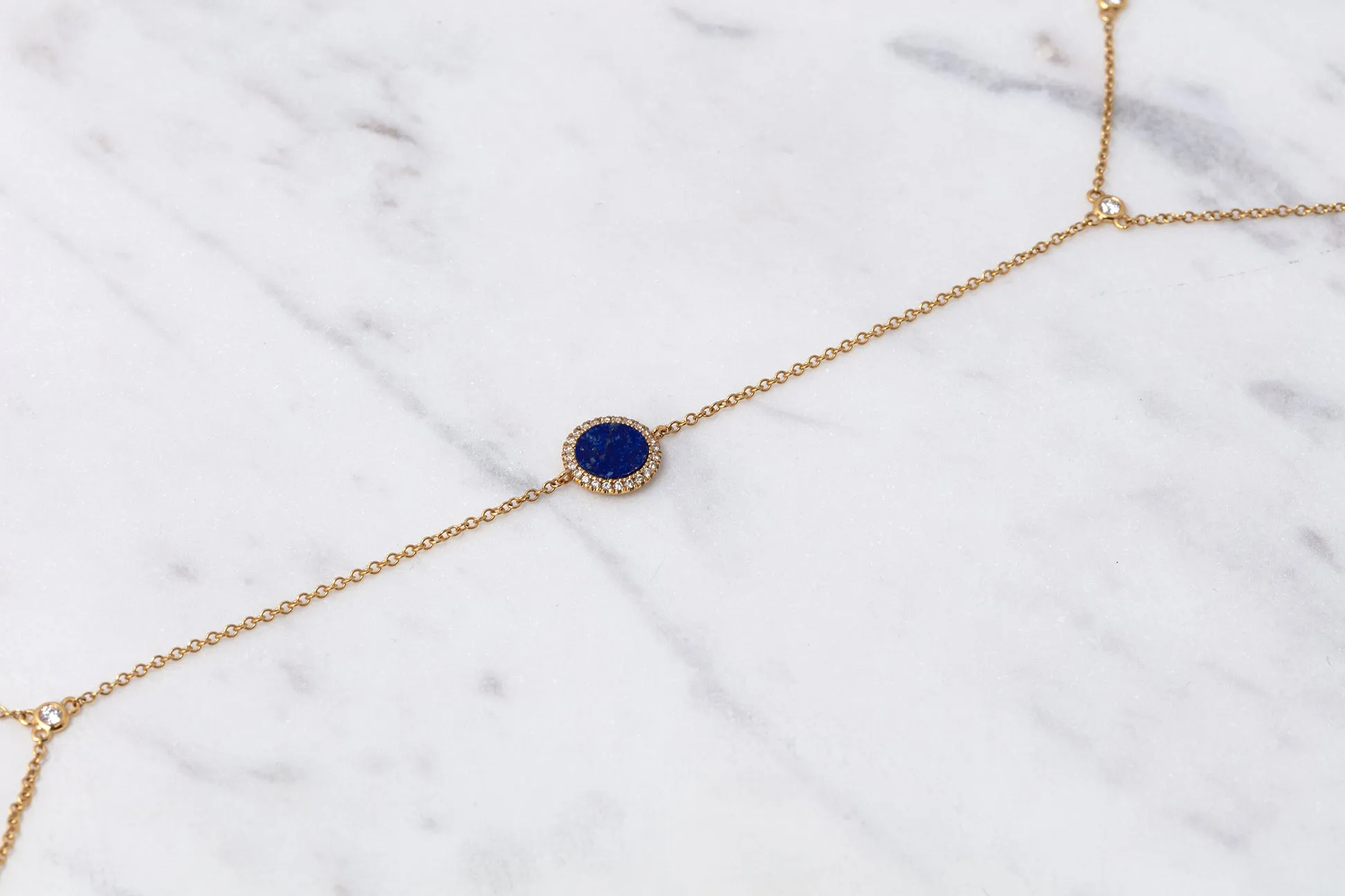 Lapis Lazuli Diamant Armband mit Ring - Gelbgold