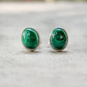 Malachite Silver Oval Stud