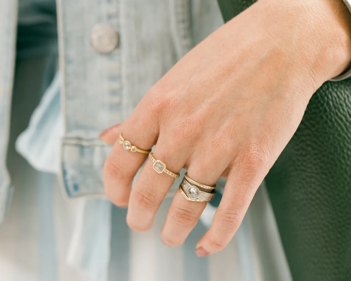 OOAK Round Rose Cut Salt Pepper Diamond Ring Scattered VS Diamonds - 18k Palladium White Gold Diamonds 7