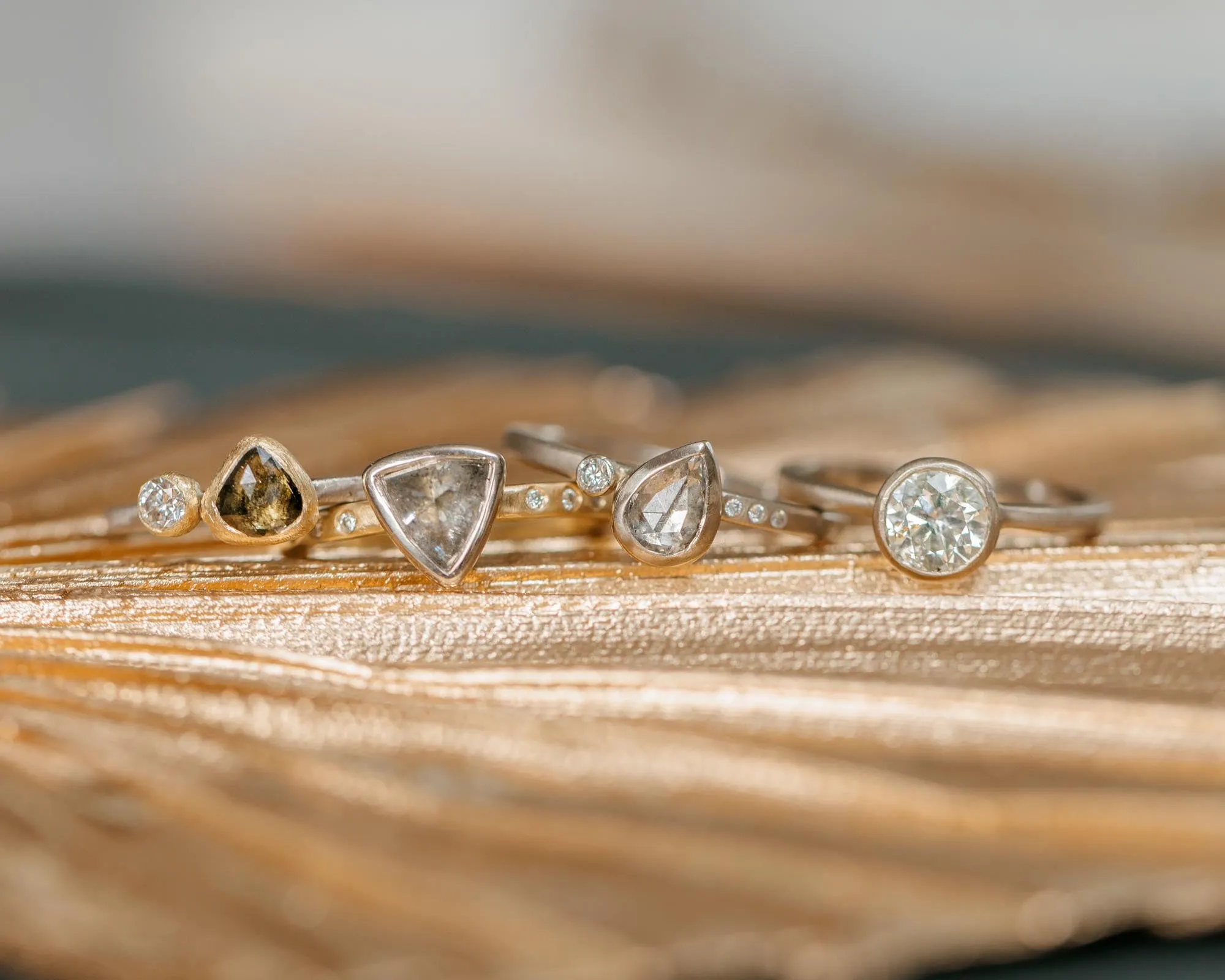 OOAK Trillion Cut Grey Diamond Ring VS Accents - 18k Gold Diamonds