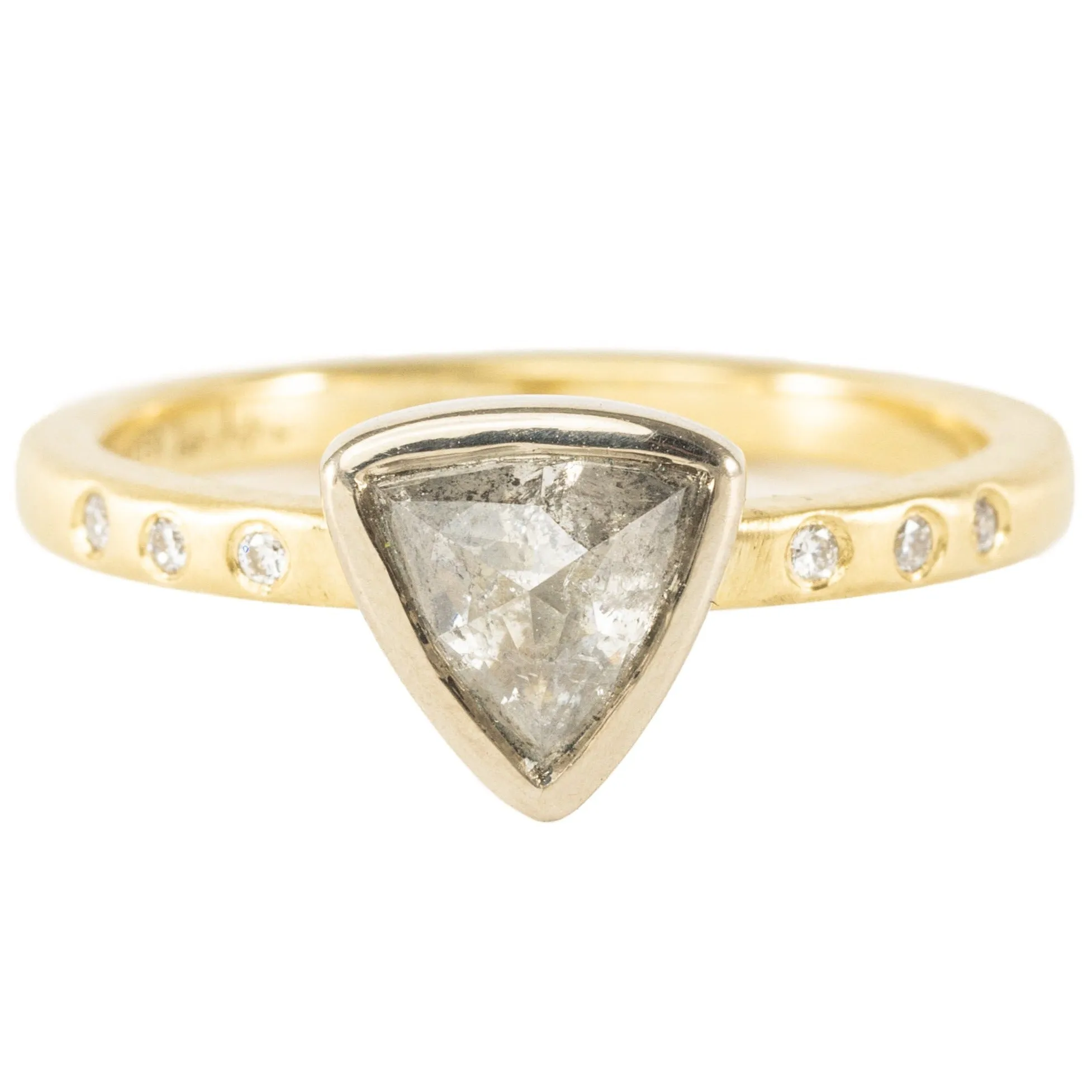OOAK Trillion Cut Grey Diamond Ring VS Accents - 18k Gold Diamonds