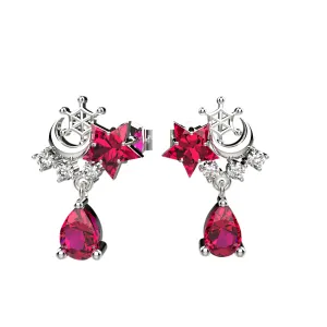Pink CZ Gems Dangling Moon Ear Stud