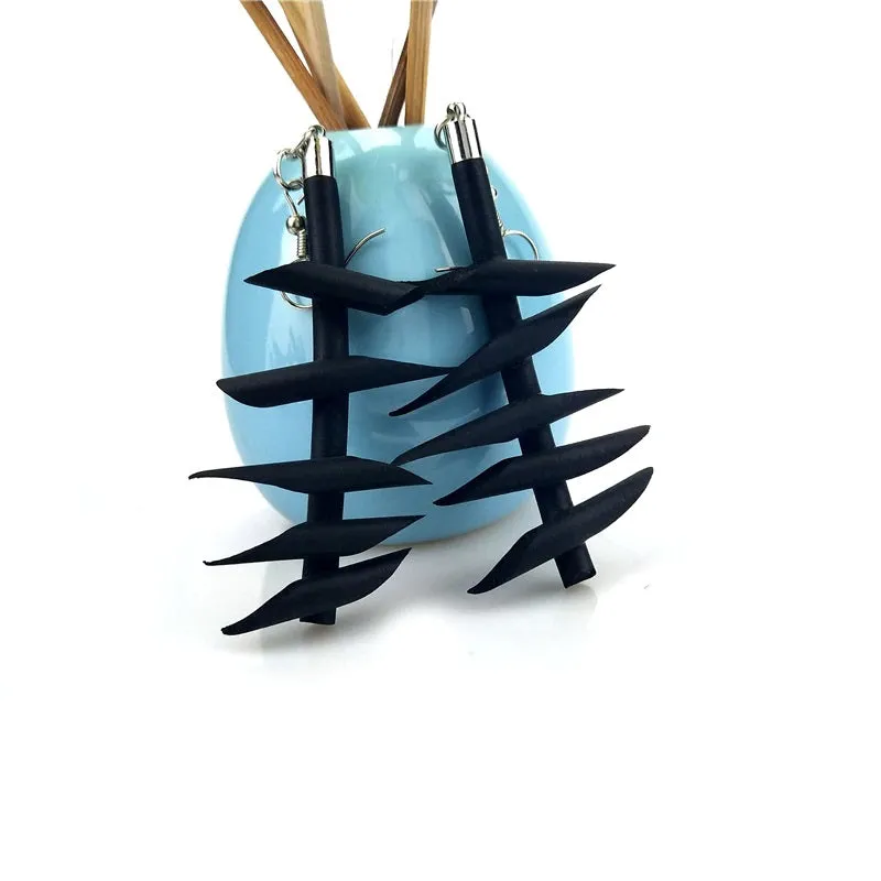 Recycled Rubber/Silicone Branch Geometric Drop Earrings