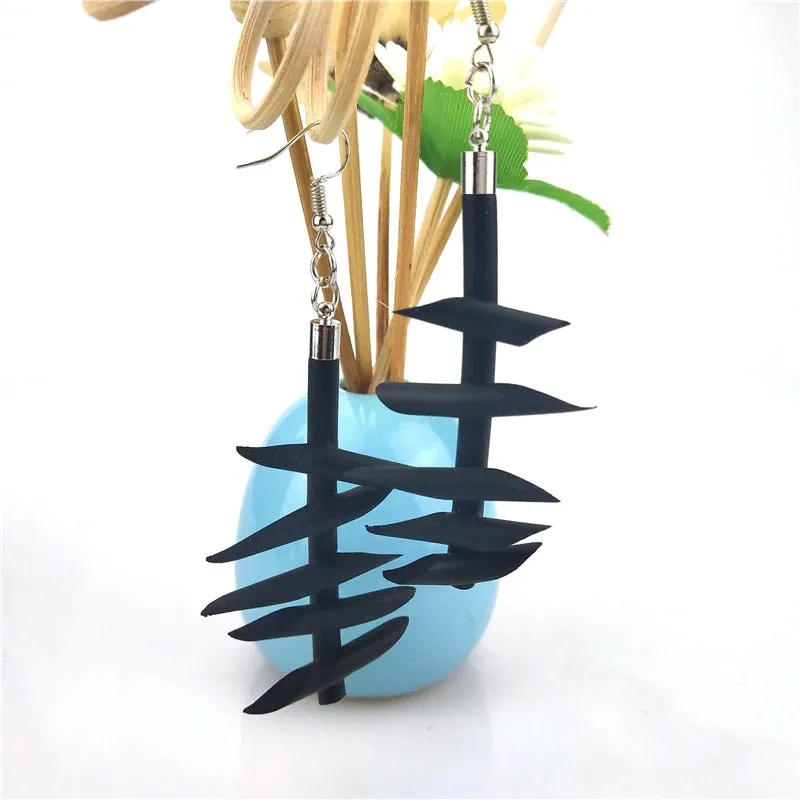 Recycled Rubber/Silicone Branch Geometric Drop Earrings
