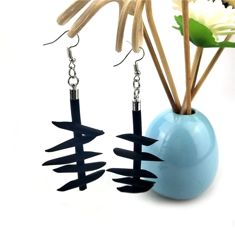 Recycled Rubber/Silicone Branch Geometric Drop Earrings
