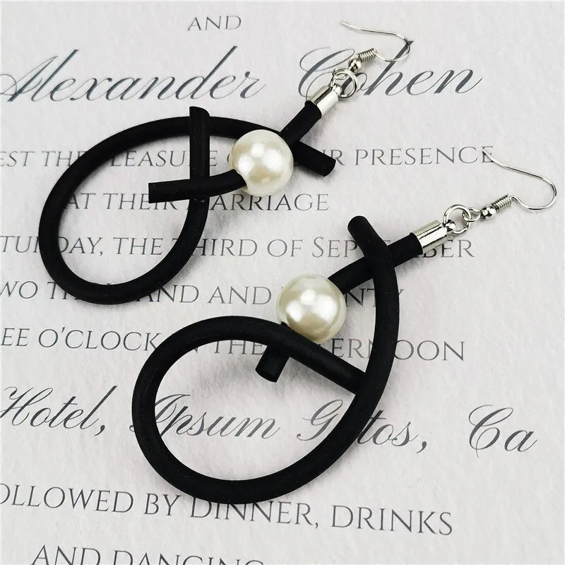 Recycled Rubber/Silicone Geometric Faux Pearl Dangle Earrings
