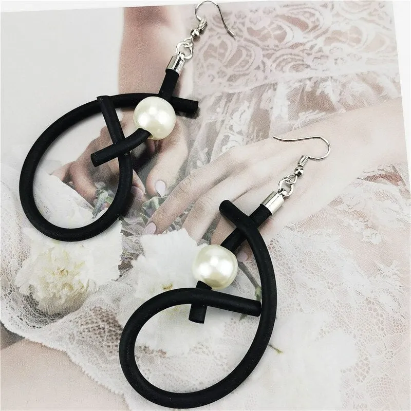 Recycled Rubber/Silicone Geometric Faux Pearl Dangle Earrings
