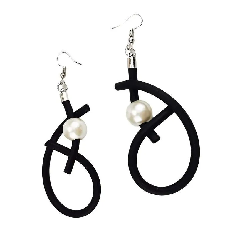 Recycled Rubber/Silicone Geometric Faux Pearl Dangle Earrings