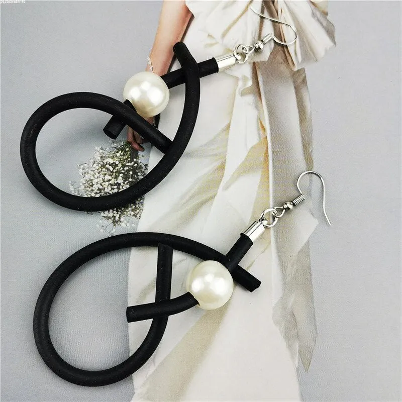 Recycled Rubber/Silicone Geometric Faux Pearl Dangle Earrings