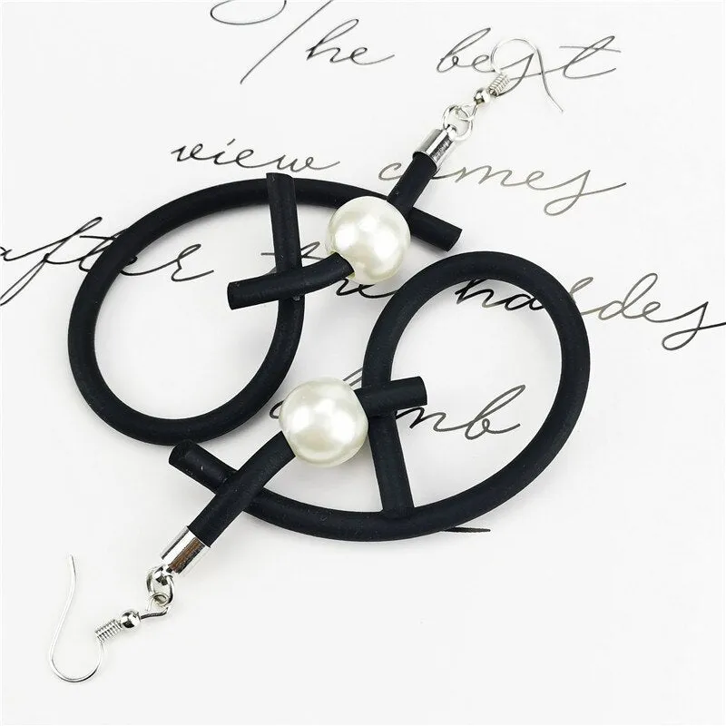 Recycled Rubber/Silicone Geometric Faux Pearl Dangle Earrings