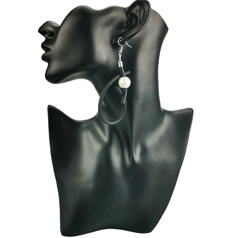 Recycled Rubber/Silicone Geometric Faux Pearl Dangle Earrings