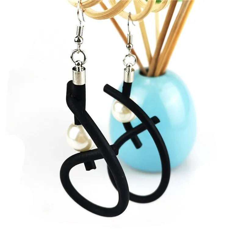 Recycled Rubber/Silicone Geometric Faux Pearl Dangle Earrings