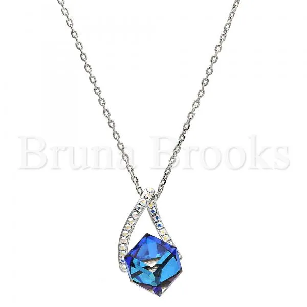 Rhodium Plated Fancy Necklace, with Swarovski Crystals, Rhodium Tone