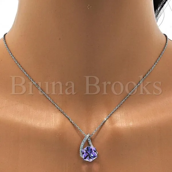Rhodium Plated Fancy Necklace, with Swarovski Crystals, Rhodium Tone