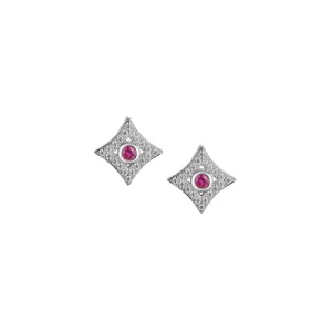 Silver Sparkling Ruby Star Stud Earrings