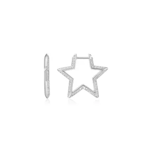 Silver Sparkling Star Hoop Earrings