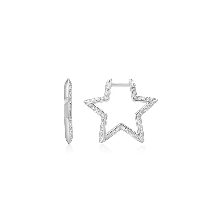 Silver Sparkling Star Hoop Earrings