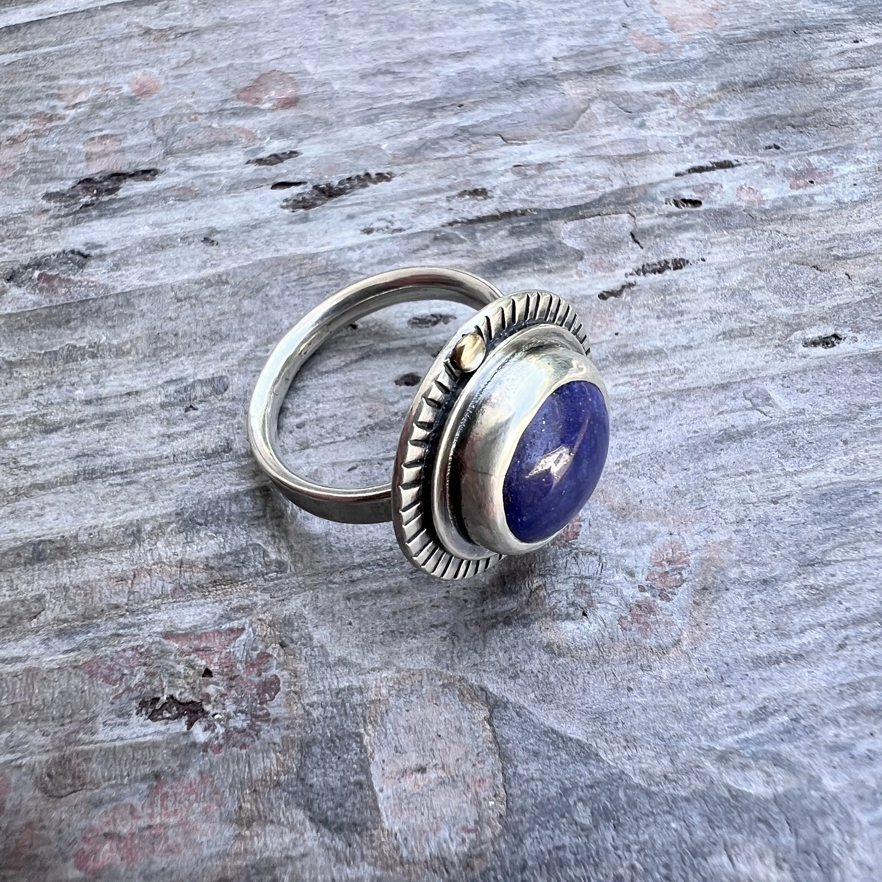 Sterling Silver Lapis Lazuli Ring | Natural Round Blue Stone Statement Ring