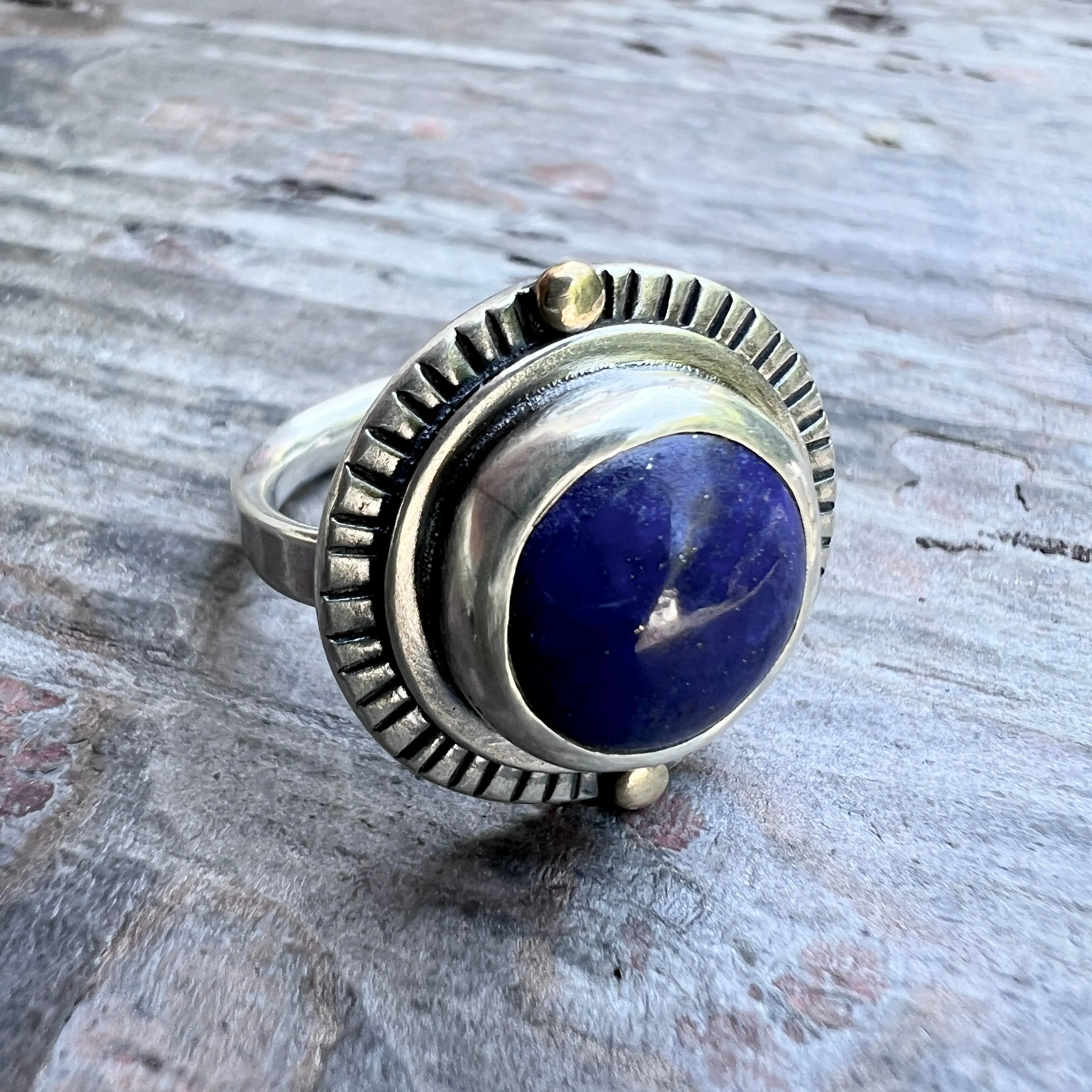 Sterling Silver Lapis Lazuli Ring | Natural Round Blue Stone Statement Ring