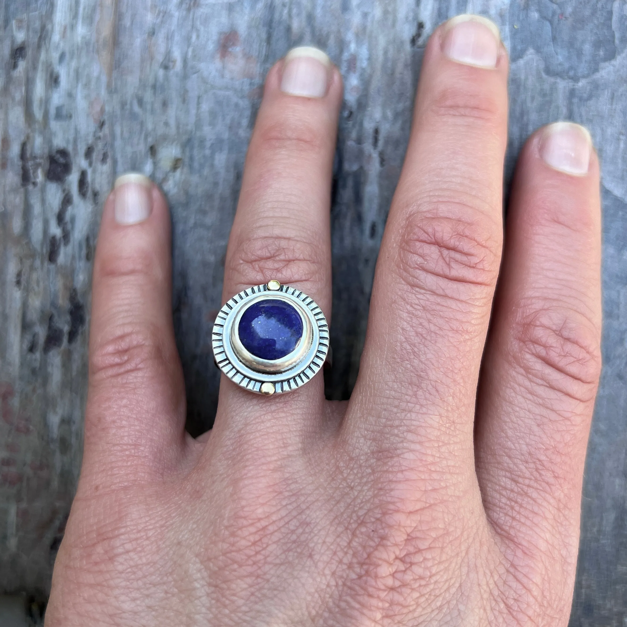 Sterling Silver Lapis Lazuli Ring | Natural Round Blue Stone Statement Ring