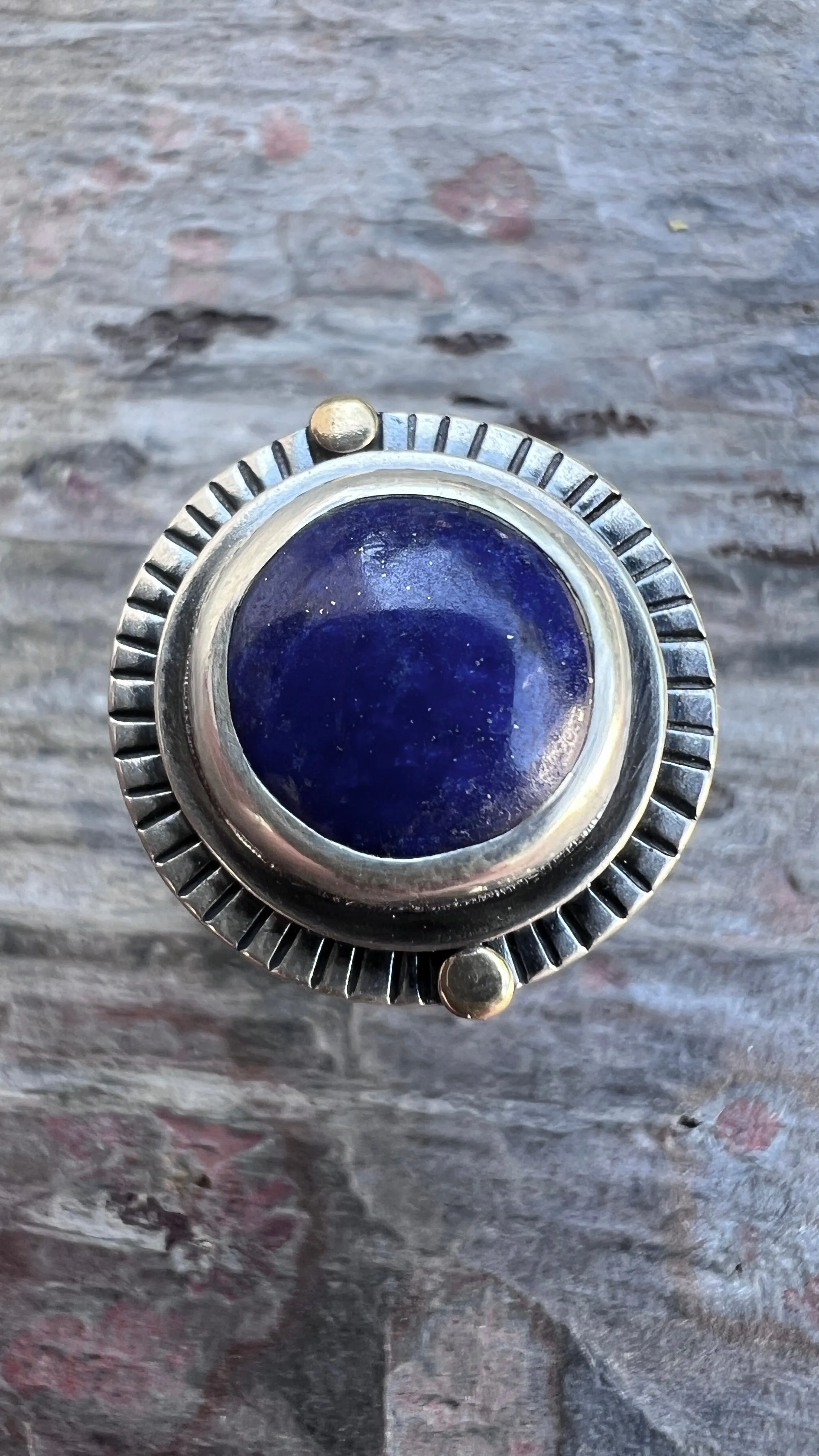 Sterling Silver Lapis Lazuli Ring | Natural Round Blue Stone Statement Ring