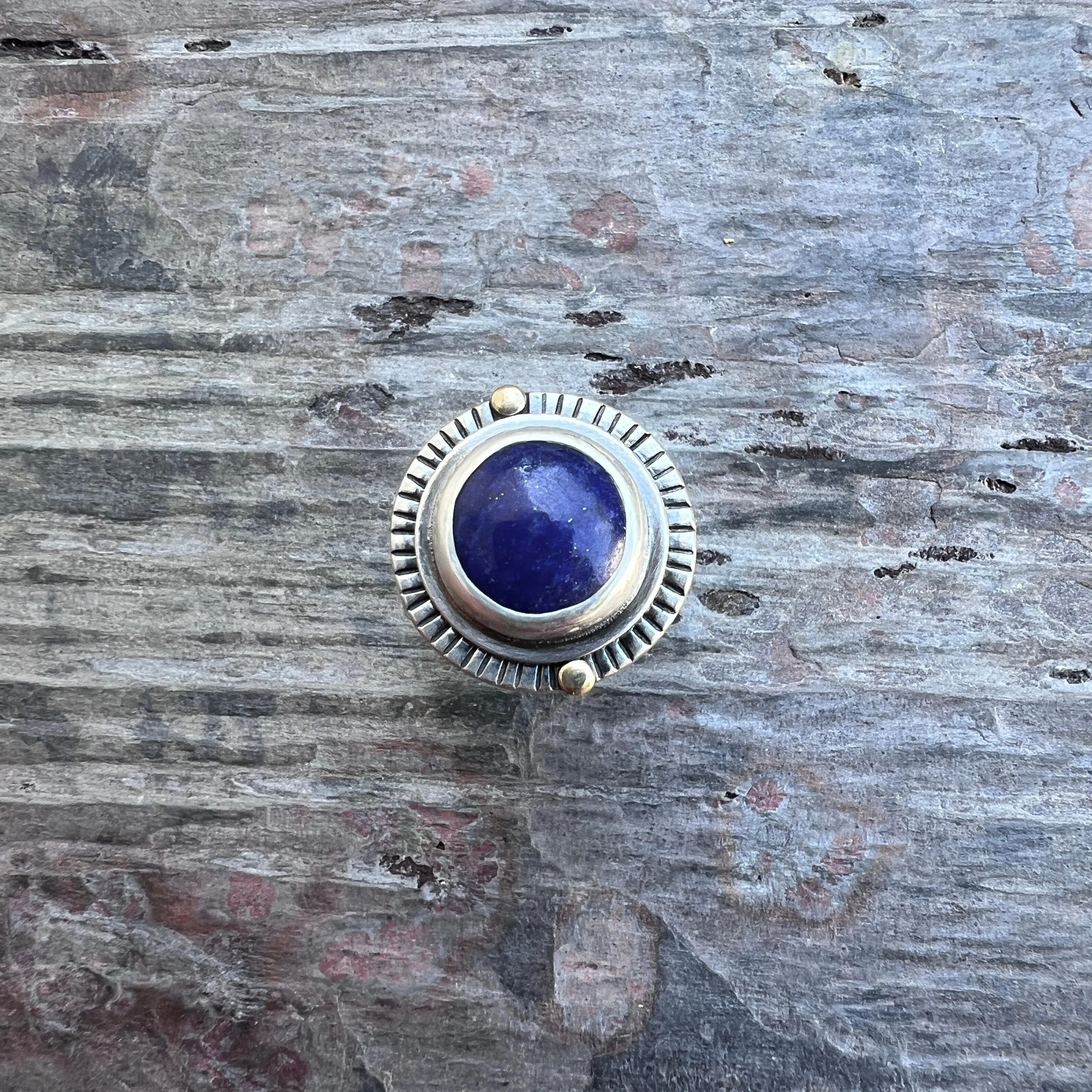 Sterling Silver Lapis Lazuli Ring | Natural Round Blue Stone Statement Ring