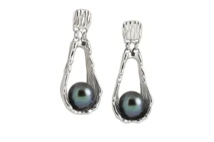 Tahitian Pearl Earrings: Sterling Silver Dangle Earrings with posts
