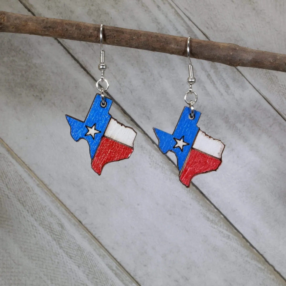 Texas State Flag Wooden Dangle Earrings by Cate's Concepts, LLC