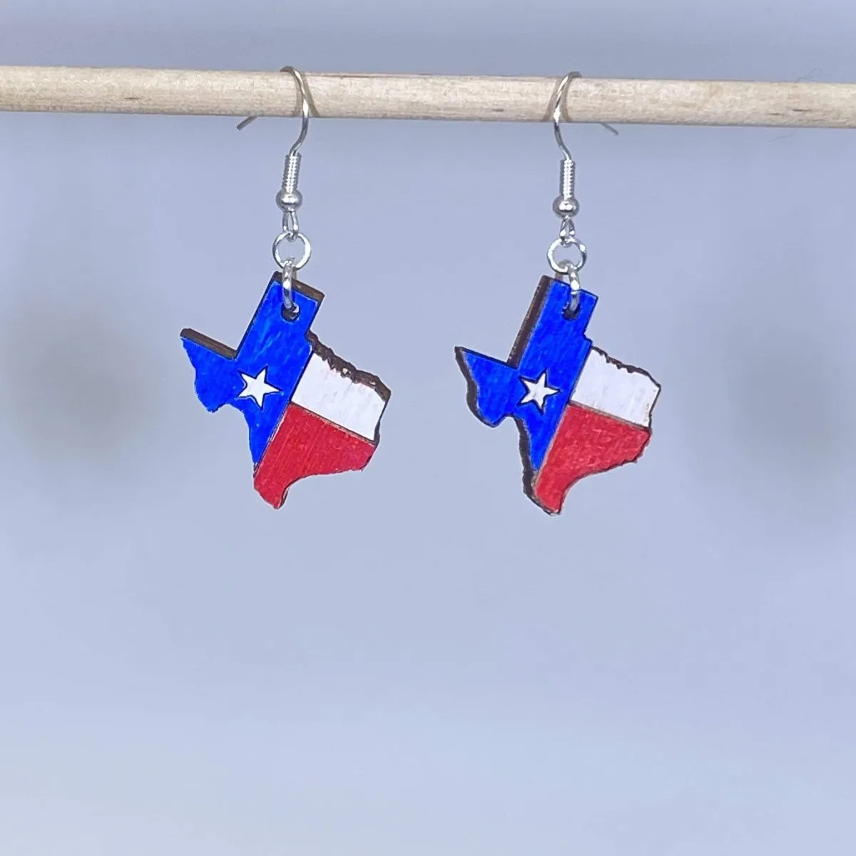 Texas State Flag Wooden Dangle Earrings by Cate's Concepts, LLC