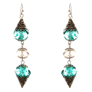 Trendy Fashion Crystal Rhinestone Stylish Pointed Tear Drop Earrings E829 Green