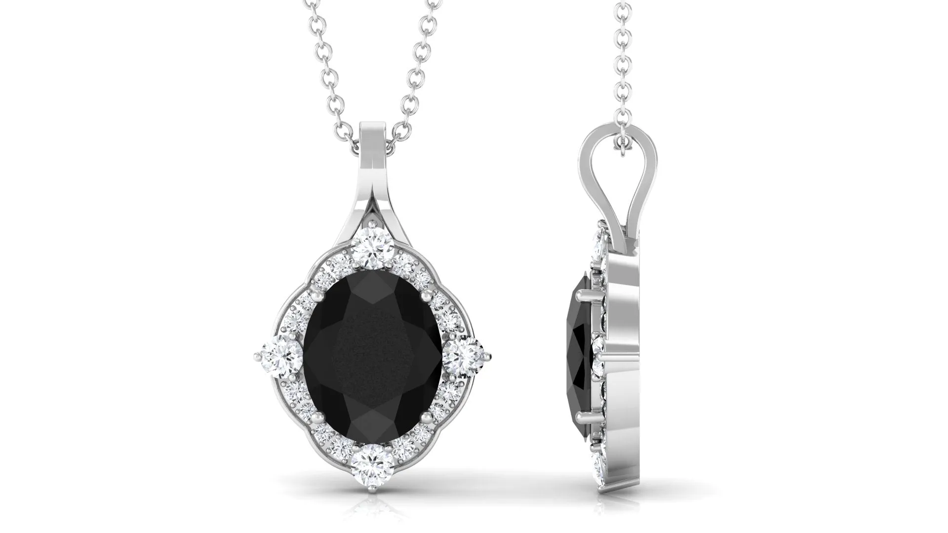 Vintage Style Created Black Diamond Halo Pendant Necklace